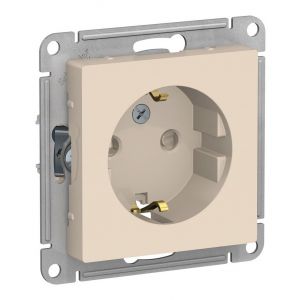 Механизм розетки 1-м СП ATLAS DESIGN с заземл. защ. шторки с защ. крышкой 16А IP20 беж. SchE