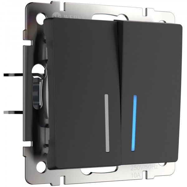 Выключатель проходной 2-кл с подсветкой черный матовый WL08-SW-2G-2W-LED WERKEL