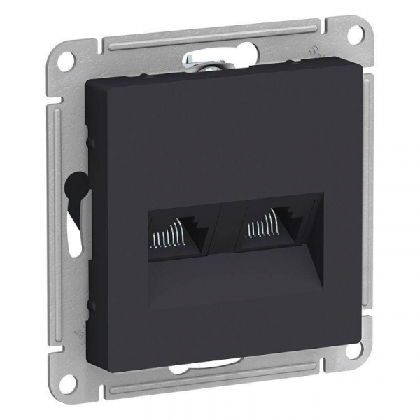 Механизм розетки компьютерной 2-м ATLAS DESIGN RJ45 + RJ45 кат.5e карбон SchE