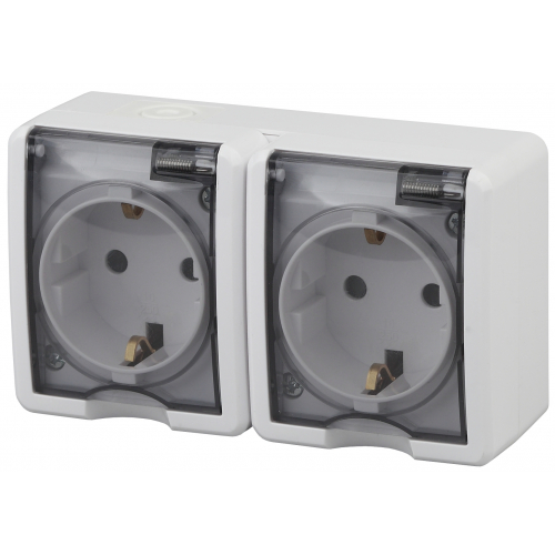 Розетка 2х2P+E IP54, шторки, 16A-250В, ОУ, белый 11-2404-01 Эксперт ЭРА 