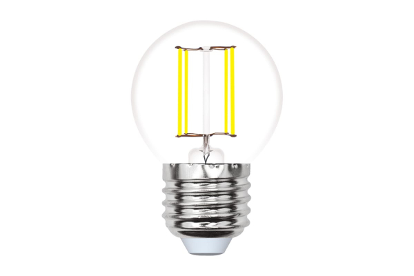 Лампа светодиодная филаментная Uniel E27 5W 3000K прозрачная LED-G45-5W/WW/E27/CL/MB GLM10TR