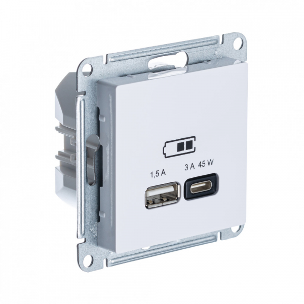 Розетка USB+USB type C Systeme Electric ATLASDESIGN СП белый 45W высокоскор.заряд. QC, PD, механизм