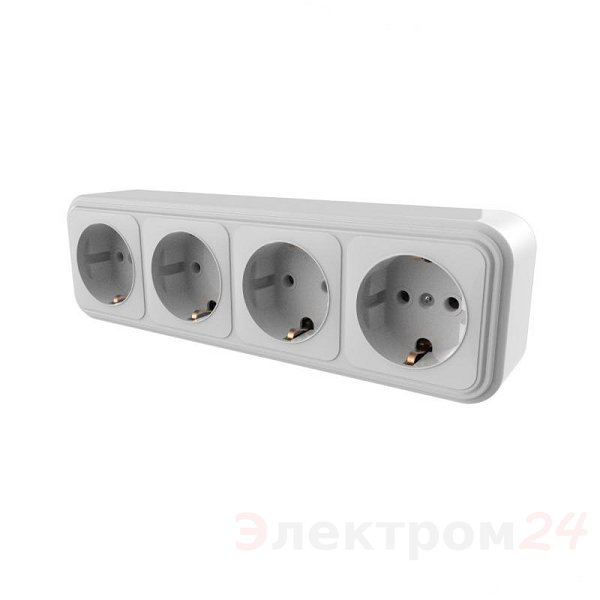 Розетка 4-мест. откр. уст. с з/к RA 16-466-Б (пластик) (25) 