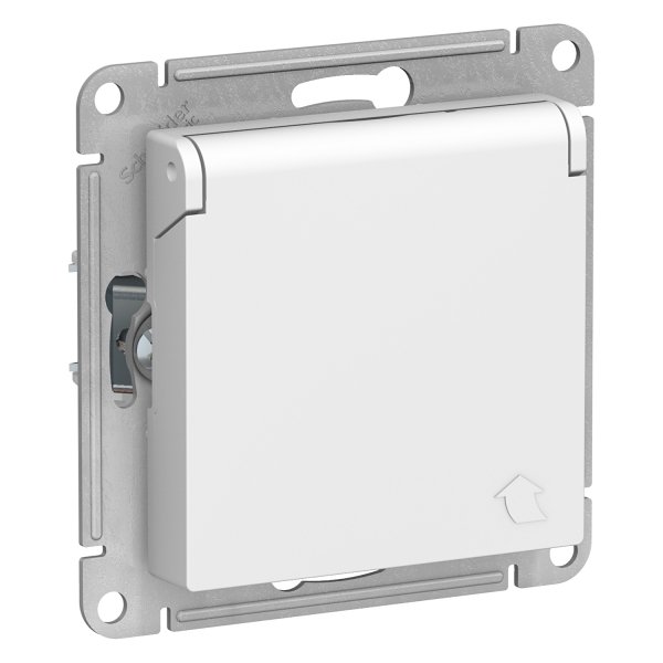 Механизм розетки 1-м СП AtlasDesign 16А IP20 с заземл.защ. шторки с крышкой бел. SchE
