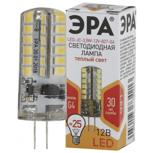 Лампочка светодиодная ЭРА STD LED JC-3,5W-12V-827-G4 G4 3,5Вт капсула теплый белый свет