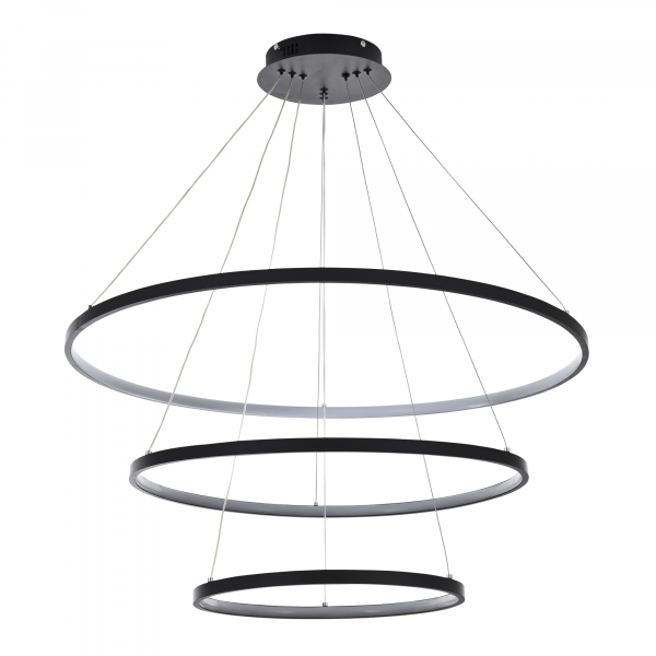 Подвесной светильник LED4U L5053-80-60-40 BK черный 3 кольца 132Вт пульт 800*980мм