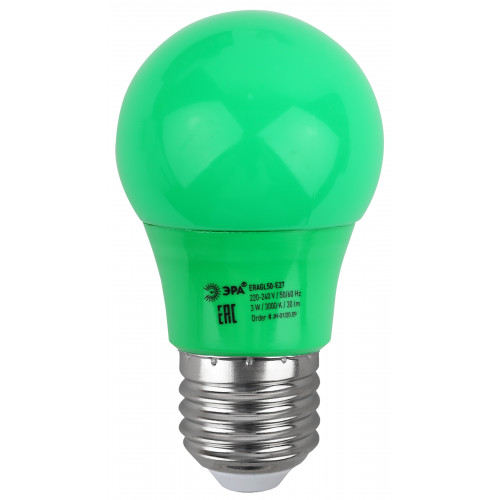 Лампа светодиодная ERAGL50-E27 A50 3Вт груша зел. E27 13SMD для белт-лайт ЭРА