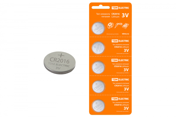 Элемент питания CR2016 Lithium 3V ВР-5 TDM