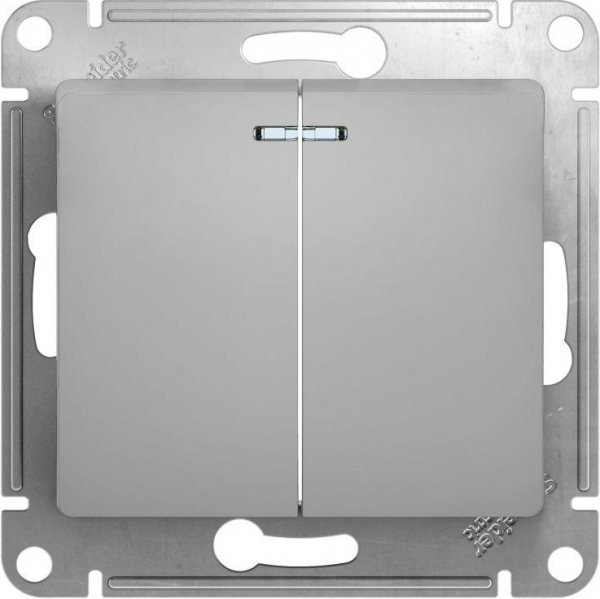 Механизм выключателя 2-кл. СП GLOSSA 10А IP20 10AX с подсветкой алюм. SchE