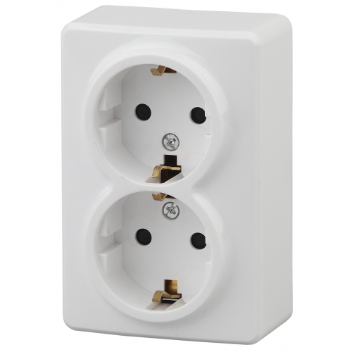 Розетка 2х2P+E Schuko, 16A-250В, IP20, ОУ, Эра Эксперт, белый 11-2205-01 ЭРА 