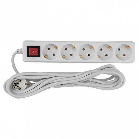 Удлинитель бытовой 5гн., 5м, з/к, кнопка GES-16-3x100-5-5m-S General