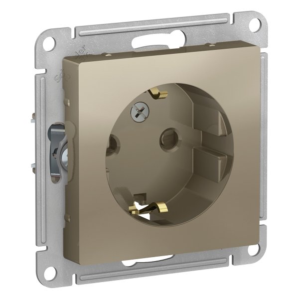 Механизм розетки 1-м СП ATLAS DESIGN с заземл защ. шторки 16А шампань SchE