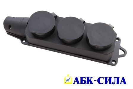 Розеточный блок трёхместный с крышками (каучук) 16А 220В IP 44 АБК-СИЛА