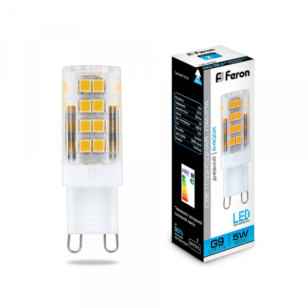 Лампа светодиодная Feron LB-432 G9 5W 6400K 230V