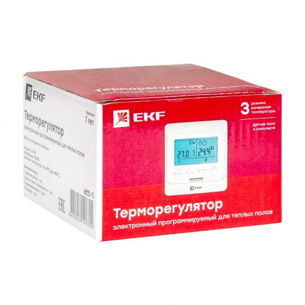 Термостат EKF для теплых полов электронный 16А 230В с датчиком пола Proxima 