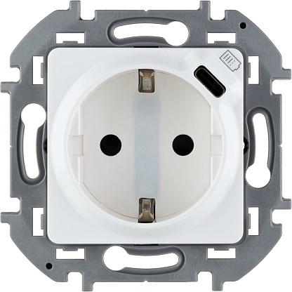Розетка 1-м 2К+З немецкий стандарт 16А 250В со встроенным зар. устр. USB C 1.5А 5В INSPIRIA бел Leg