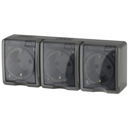 Розетка 3х2P+E IP54 шторки 16A-250В ОУ серый 11-2406-03 Эксперт ЭРА 