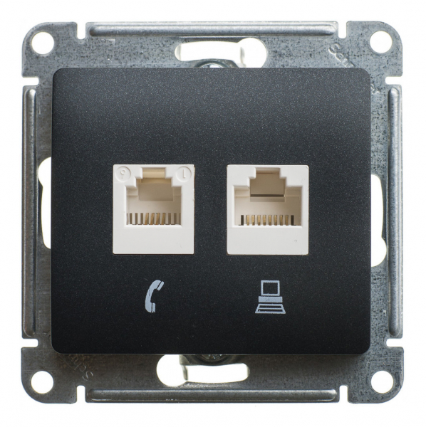 Механизм розетки комп. 2-м Glossa RJ45+RJ45 кат.5е антрацит SchE
