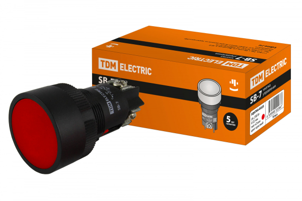 Кнопка Стоп красная 1р d22мм/230В SB-7 TDM