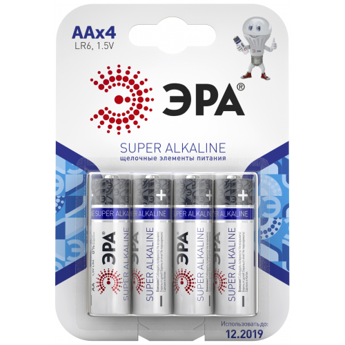 Батарейки ЭРА LR6-4BL AA SUPER Alkaline блистер 4шт. (цена за шт.) уп.80шт