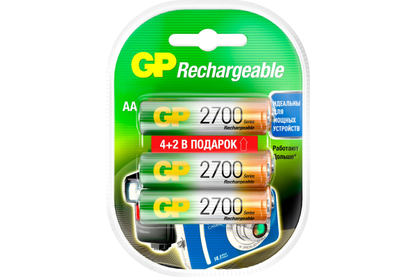 GP Аккумуляторы перезаряжаемые 270AAHC, емкость 2700мАч - 6шт