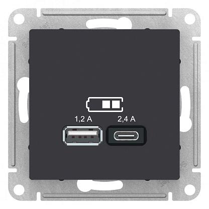 Розетка А + тип-С 45W высокоскор. заряд. QC, PD, механизм, алюминий ATLASDESIGN USB