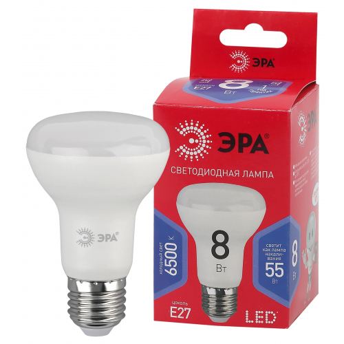 Лампа светодиодная ЭРА RED LINE LED R63-8W-865-E27 (диод, рефлектор, 8Вт, холодный, E27)