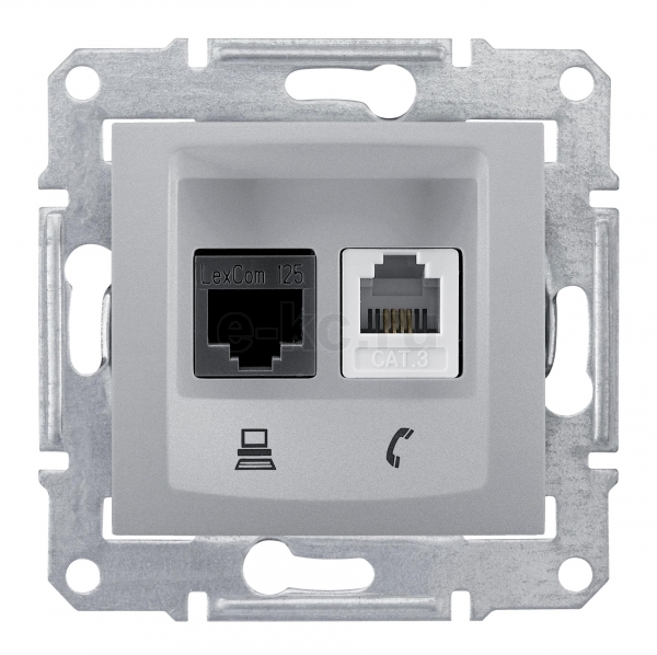 Механизм розетки комп. + телеф. 2-м СП Glossa RJ11 + RJ45 CAT.5E алюм. SchE