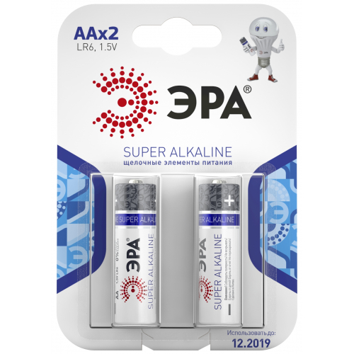 Батарейки ЭРА LR6-2BL AA SUPER Alkaline блистер 2шт. (цена за шт.) уп.40шт