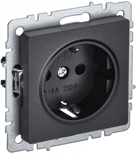 Розетка BRITE РС11-1-0-БрЧ 16А с заземл. без защ. шторки черн. IEK BR-R11-16-K02