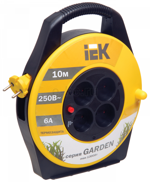 Катушка УК10 с термозащитой 4 места без заземл. 2P/10м 2х0,75мм2 GARDEN IEK