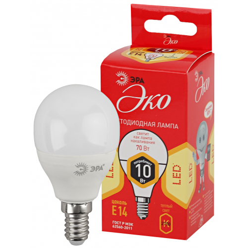 Лампочка светодиодная ЭРА RED LINE ECO LED P45-10W-827-E14