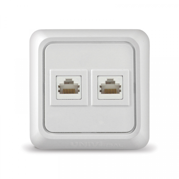 *Розетка компьютерная двухместная "UNIVersal" серия "Олимп",о/у, 1А, RJ45, белая (еврослот)