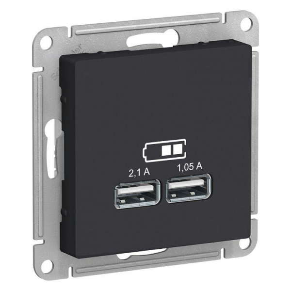 *Механизм розетки USB ATLAS DESIGN 5В 1порт х 2.1А 2порта х 1.05А грифель SchE