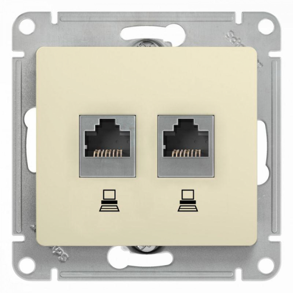 Механизм розетки комп. 2-м Glossa RJ45+RJ45 кат.5е беж. SchE