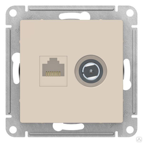 Механизм розетки компьютерной + ТВ 2-м GLOSSA RJ45 кат. 5Е титан SchE