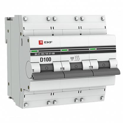 Выключатель автоматический трехполюсный 100А D BA47-100 10кА EKF PROxima