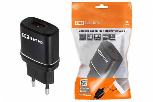 Устройство сетевое зарядное черный СЗУ 3, 2,1 А 1 USB TDM