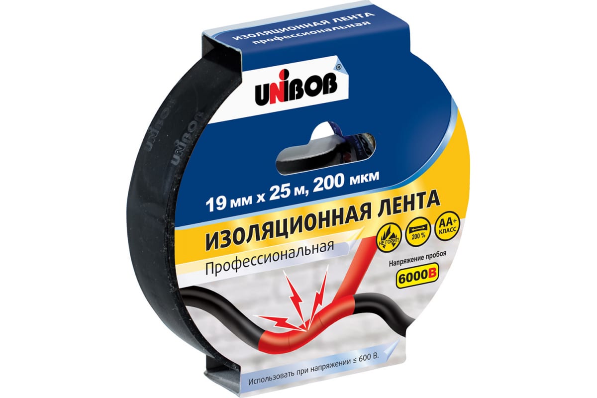 Изолента профессиональная черная UNIBOB 19ммх25м 200мкн