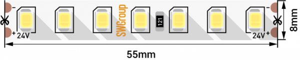 Лента светодиодная SWG PRO SMD 2835, 126 LED/м, 13 Вт/м, 24В, IP20, 1950lm/м, Нейтральный белый 5м