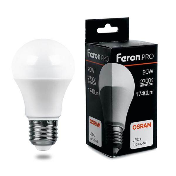 Лампа светодиодная Feron.PRO LB-1020 Шар A65 E27 20W 2700K OSRAM LED
