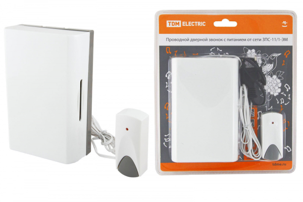 Звонок проводной в эл.сеть ЗПС-11/1-ЭМ (эл.Мех, кнопка IP30 AC 230V) TDM