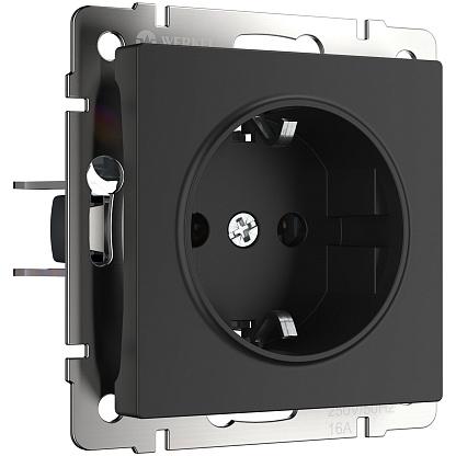 Розетка 1-м с заземлением черный матовый Werkel WL08-SKG-01-IP20 W1171008