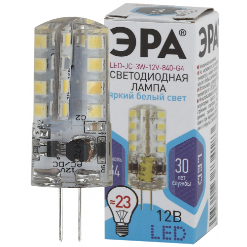 Лампочка светодиодная ЭРА STD LED JC-3W-12V-840-G4 G4 3Вт капсула