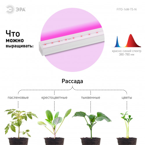 Линейный LED светильник для растений ЭРА FITO-14W-Т5-N красно-синего спектра 14 