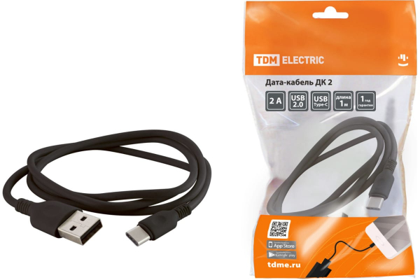 Дата-кабель черный ДК 2 USB-USB TYPE-C 1м TDM