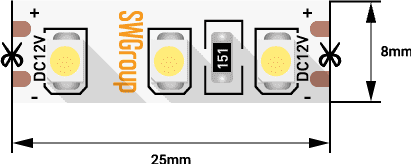 Лента светодиодная 9,6Вт/м SMD3528, 12В, IP20, холодный белый, скотч 5м SWG
