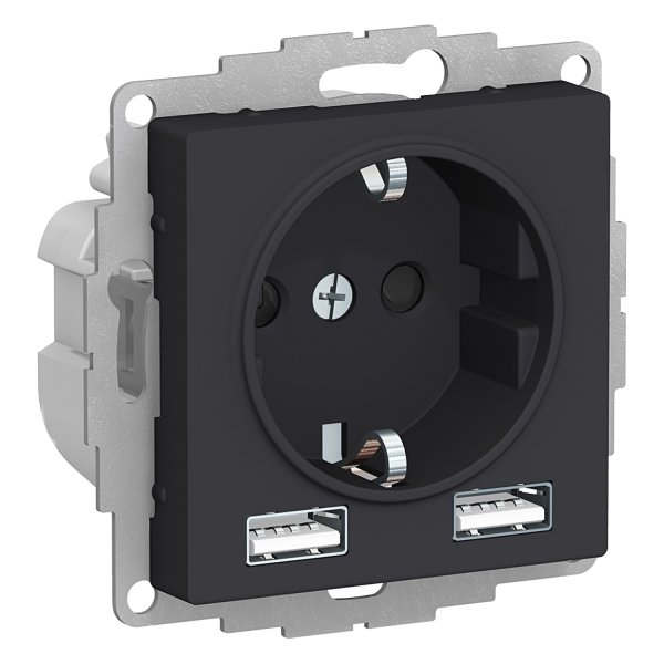Механизм розетки 3-м СП AtlasDesign 16А IP20 с 2-мя заряд. устройствами USBA+A 5В/2.4А 2х5В/1.2А кар