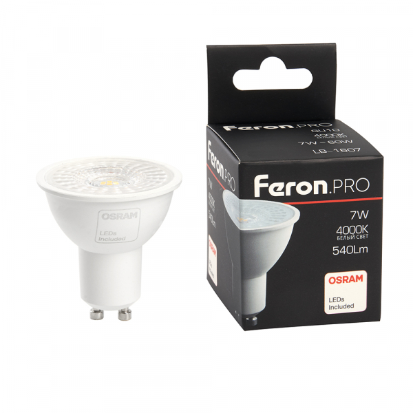 Лампа светодиодная Feron.PRO LB-1607 GU10 7W 4000K MR16 с линзой 38 градусов