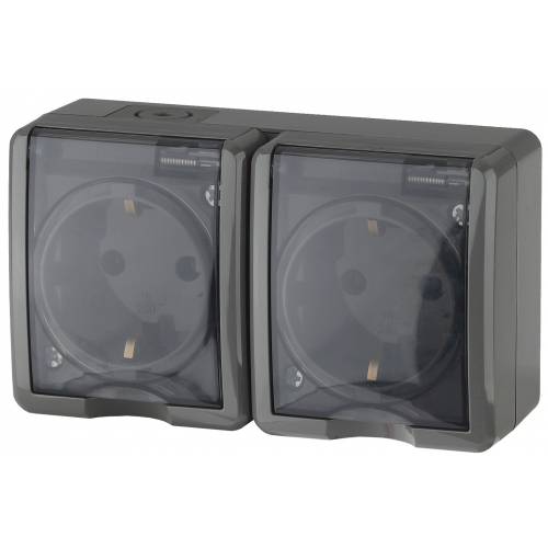 Розетка 2х2P+E IP54 шторки 16A-250В ОУ серый 11-2404-03 Эксперт ЭРА 
